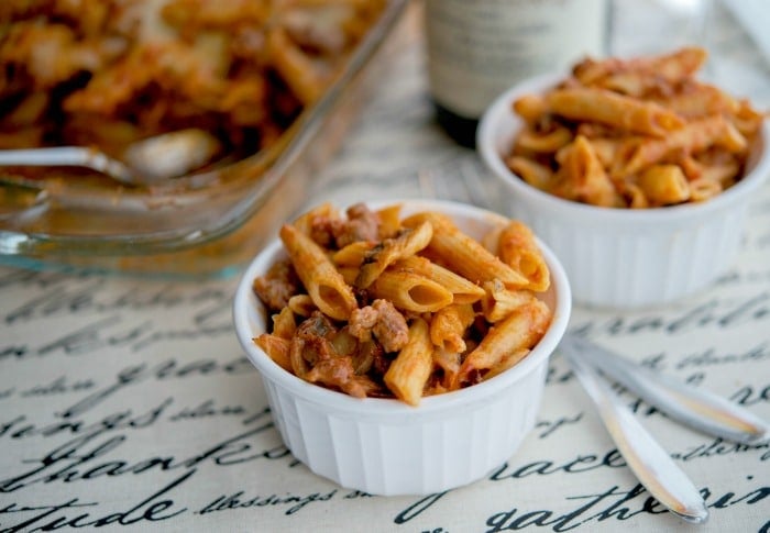 Baked Penne with Sausage & Mushroom Bolognese