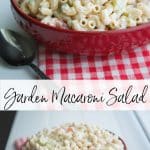 This Garden Macaroni Salad made with fresh tomatoes, cucumbers, celery, carrots and onions is super light and creamy; perfect for any gathering!