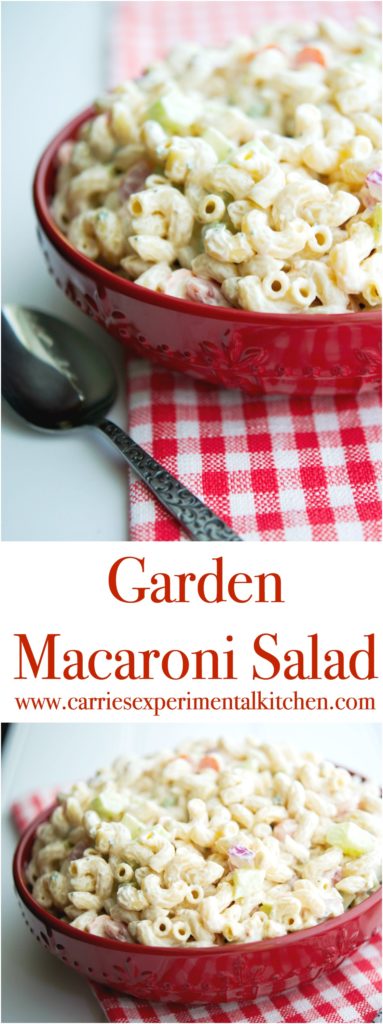 This Garden Macaroni Salad made with fresh tomatoes, cucumbers, celery, carrots and onions is the perfect summer salad. 