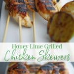 These three ingredient Honey-Lime Grilled Chicken Skewers are perfect for a quick weeknight meal or tasty appetizer or game day snack!