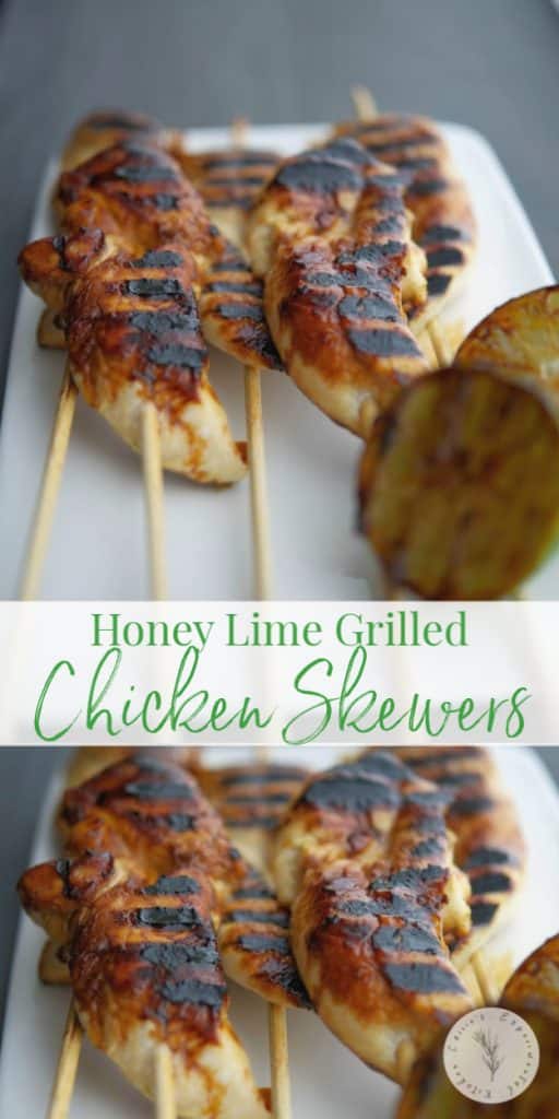 These three ingredient Honey-Lime Grilled Chicken Skewers are perfect for a quick weeknight meal or tasty appetizer or game day snack!