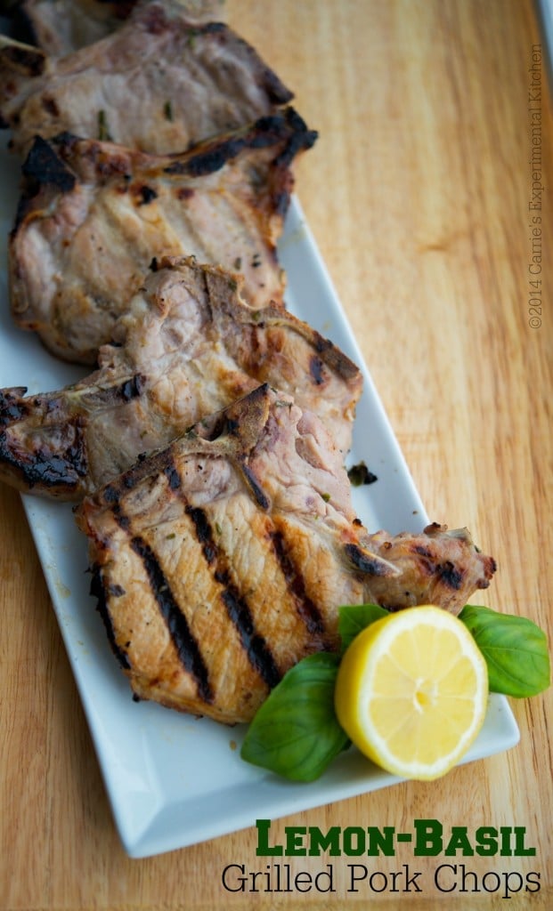 A plate of grilled lemon basil pork chops. 