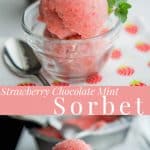A dish of Strawberry Chocolate Mint Sorbet 