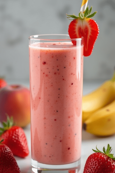 pink colored smoothie in a glass