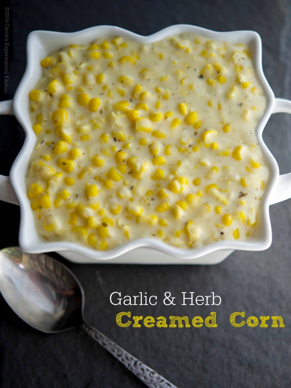 Garlic & Herb Creamed Corn made with Alouette cheese and garden fresh corn on the cob. 