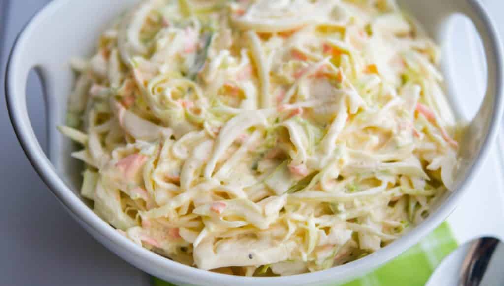 Homemade Coleslaw in a white bowl