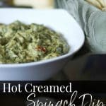 Hot Creamed Spinach Dip made with only five ingredients is delicious and a definite crowd pleaser. Perfect for game day snacking!