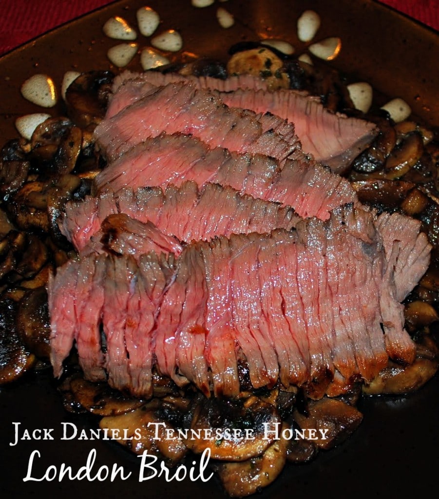 Beef London Broil marinated in Jack Daniels Tennessee Honey and spices; then grilled to perfection. 