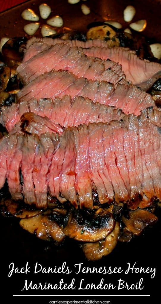 Beef London Broil marinated in Jack Daniels Tennessee Honey and spices; then grilled to perfection.