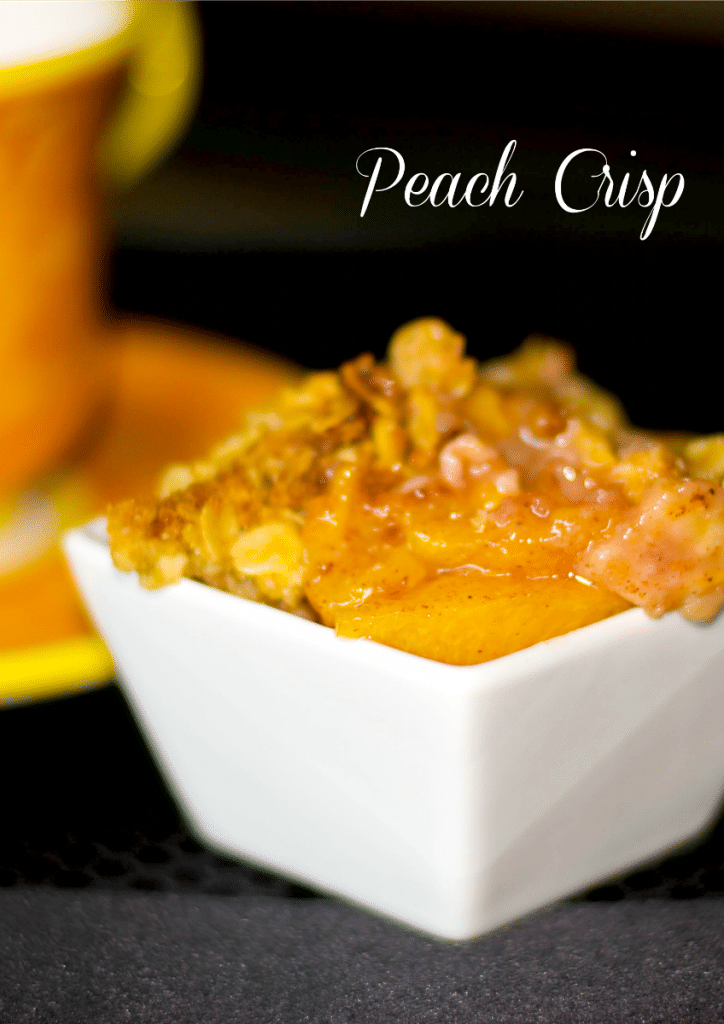 A close up of peach crisp.