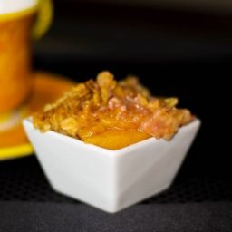 Peach Crisp in a white dish.