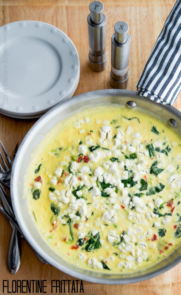 A close up of a pan of breakfast frittata. 