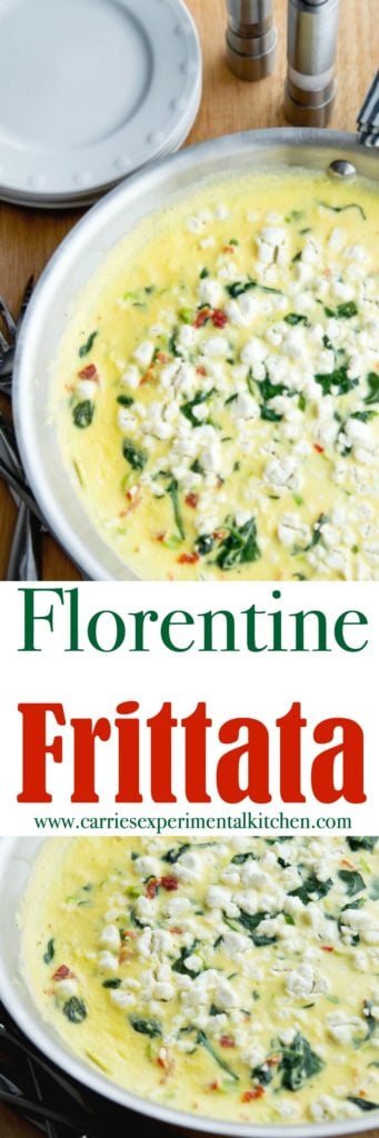 Florentine Frittata made with fresh eggs, spinach, sun dried tomatoes, Greek yogurt and goat cheese is a tasty way to start your day. 