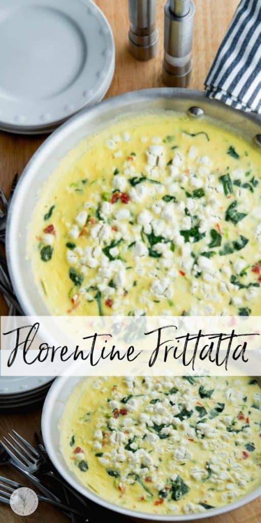 Florentine Frittata made with fresh eggs, spinach, sun dried tomatoes, Greek yogurt and goat cheese is a tasty way to start your day.