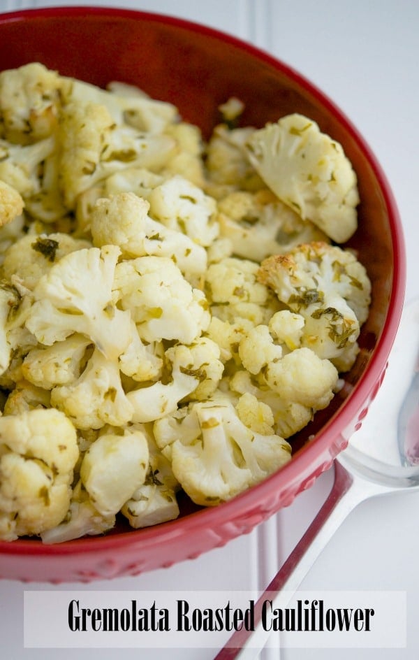 A bowl of Gremolata Roasted Cauliflower 
