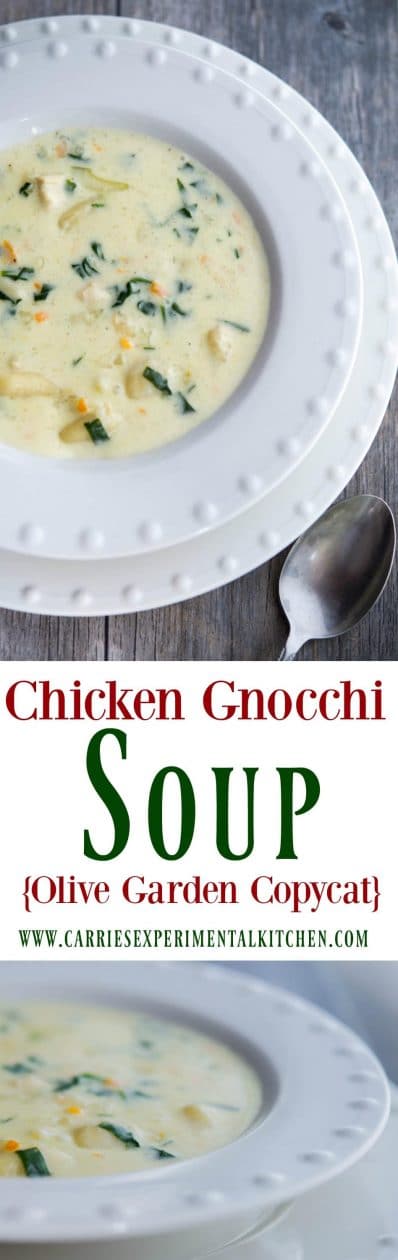 Enjoy one or your favorite restaurant copycat soups at home with my version of Olive Garden's Chicken Gnocchi Soup. #soup #copycatrecipe #chicken #pasta
