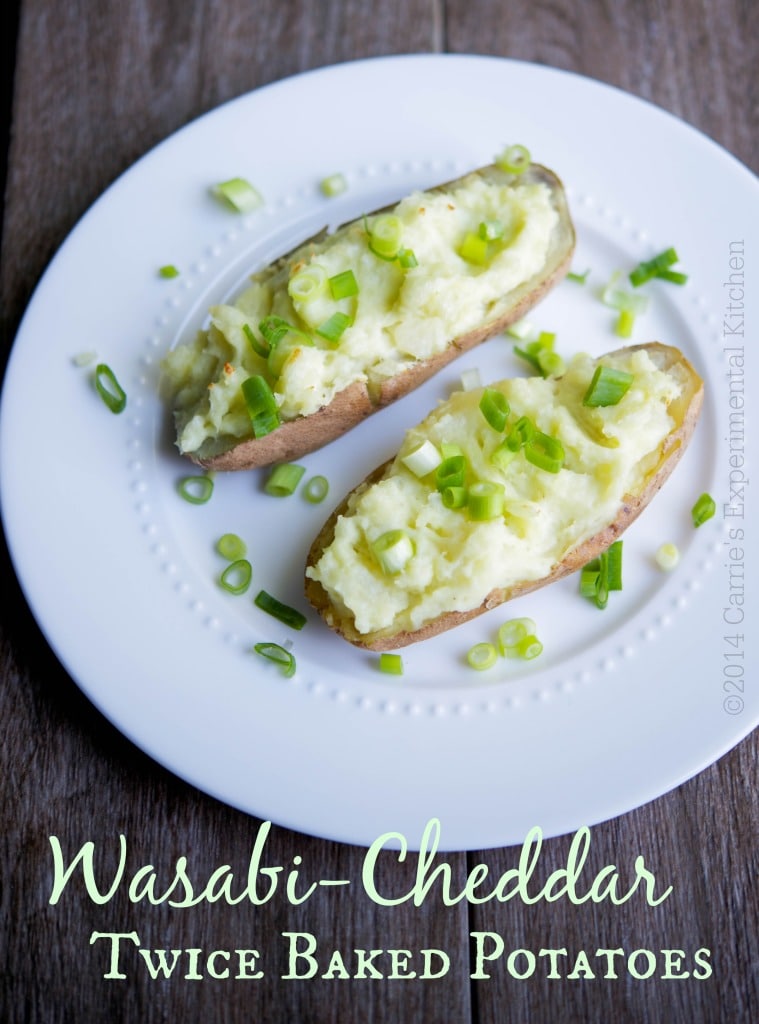 A plate of Wasabi Cheddar Twice Baked Potatoes