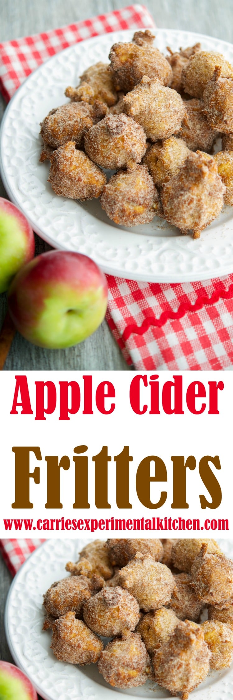Apple Cider Fritters are delicious and made with warm bits of apple, fresh apple cider with a cinnamon and sugar topping. #apples #desserts #dessertrecipe #cinnamon