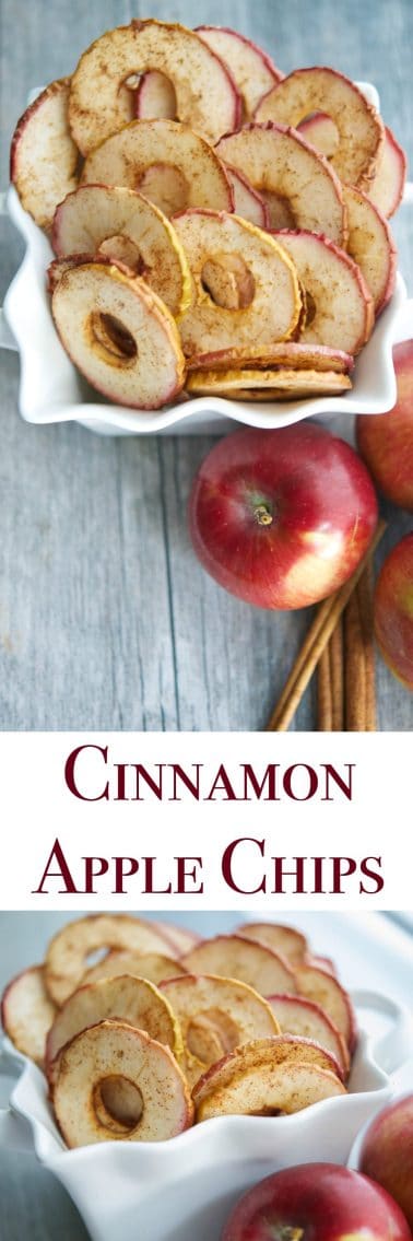 Cinnamon Apple Chips, made with a few simple ingredients like McIntosh apples, cinnamon and sugar are a healthy snack your whole family will love. #apples #snack #healthysnack