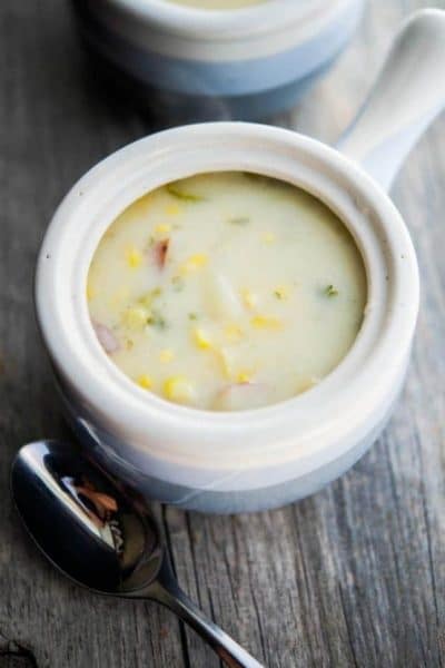 Corn Chowder made with fresh corn on the cob and chunks of potatoes in a creamy broth is delicious and satisfying. 