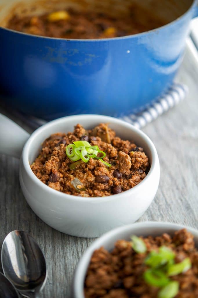 Hearty chili gradual cooked with novel garden greens, extra lean beef and beans.
