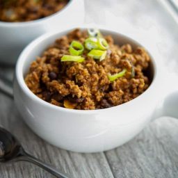 A bowl of vegetable beef chili