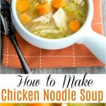Bowl of Chicken Noodle Soup on Napkin with spoon