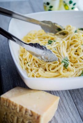 Linguine tossed with a light and lemony Limoncello Asiago Cream Sauce makes the perfect, quick and delicious weeknight meal.
