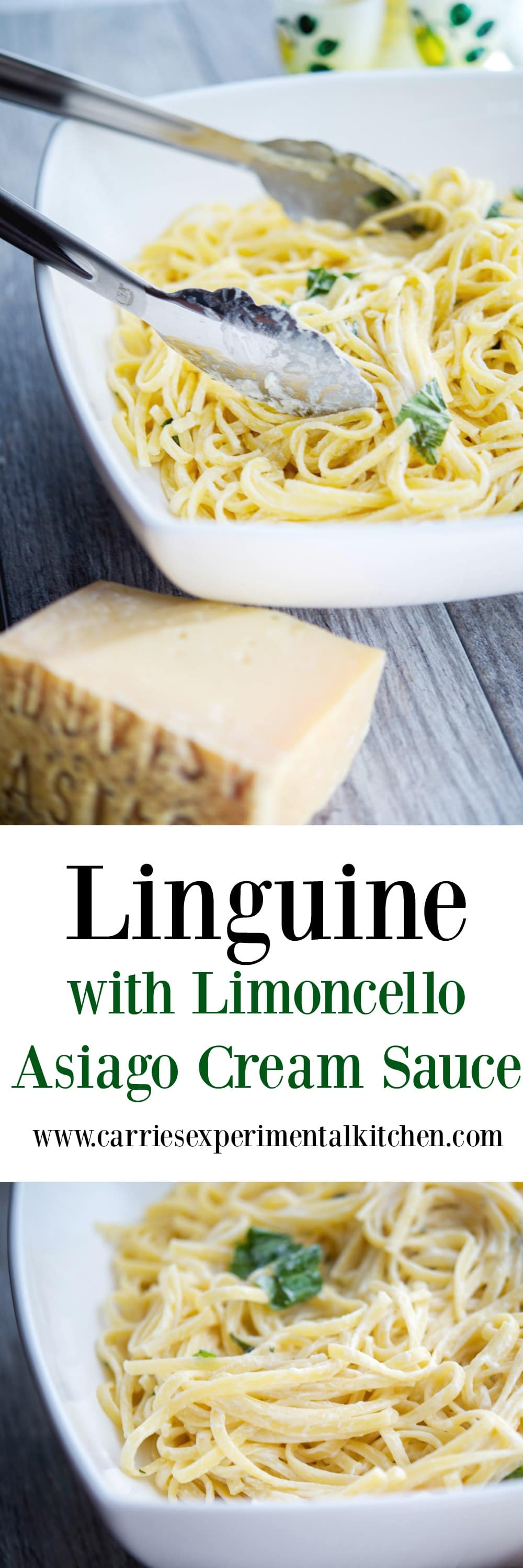 Linguine tossed with a light and lemony Limoncello Asiago Cream Sauce makes the perfect, quick and delicious weeknight meal. #pasta #meatless #lemon #limoncello #asiagopdo
