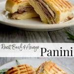 Roast Beef, Asiago cheese, and rosemary mayonnaise on grilled Ciabatta bread is a tasty way to utilize leftover roast beef for lunch or dinner. 