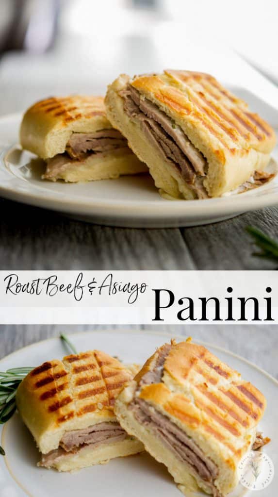 Roast Beef, Asiago cheese, and rosemary mayonnaise on grilled Ciabatta bread is a tasty way to utilize leftover roast beef for lunch or dinner. 