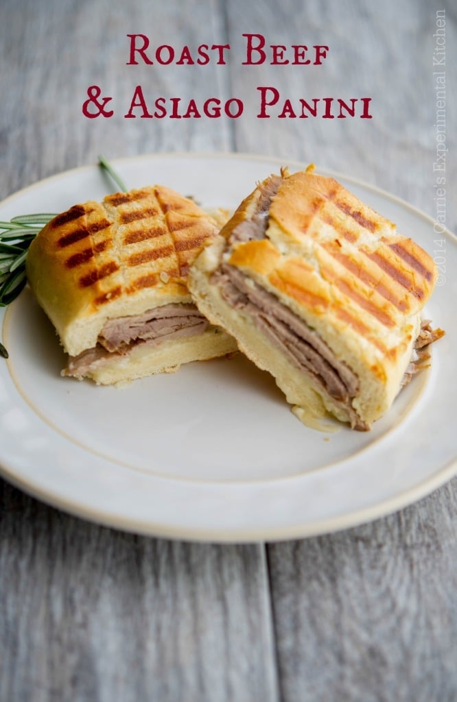 Roast Beef, Asiago cheese, and rosemary mayonnaise on grilled Ciabatta bread is a tasty way to utilize leftover roast beef for lunch or dinner. 