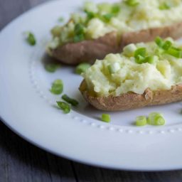 A close up of Wasabi Cheddar Twice Baked Potatoes