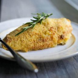 Cornmeal Crusted Baked Chicken on a plate