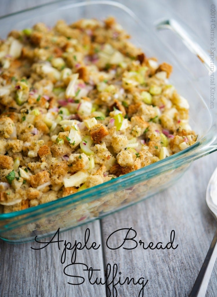 This Apple Bread Stuffing made with herbed stuffing mix, fresh parsley and sage, celery, onions and apples is so delicious and easy to make. 