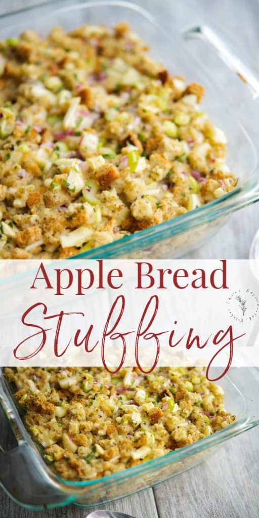 This Apple Bread Stuffing made with herbed stuffing mix, fresh parsley and sage, celery, onions and apples is so delicious and easy to make. 