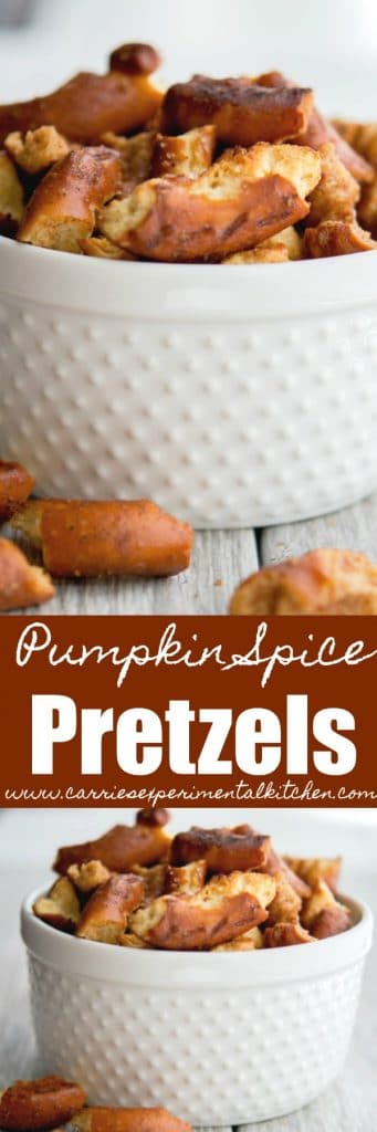 All you need are four simple ingredients and 15 minutes to make these Pumpkin Spice Pretzels. They're the perfect Fall snack!