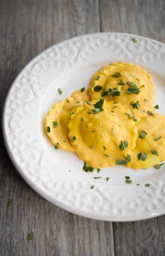 Ravioli with Pumpkin Sage Cream Sauce is so delicious and easy to make; a lovely addition to your holiday menu.