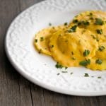 Pumpkin ravioli on a plate