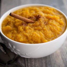 A bowl of Whiskey Cinnamon Mashed Butternut Squash.