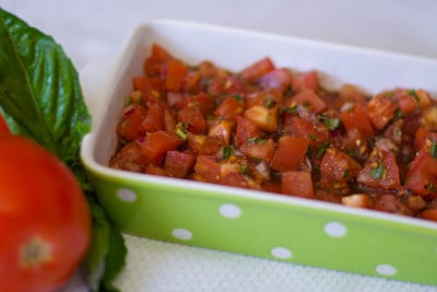 A bowl of Bruschetta