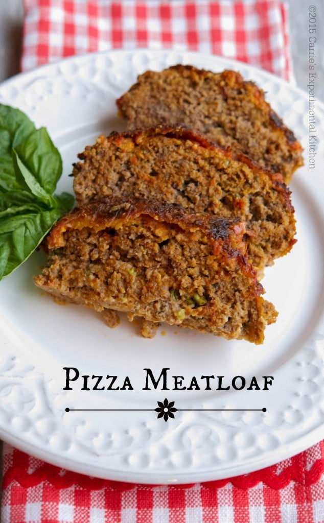 Pizza Meatloaf sliced on a plate. 