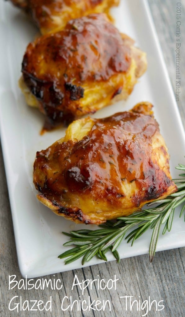 A close up of a plate of Balsamic Apricot Chicken.