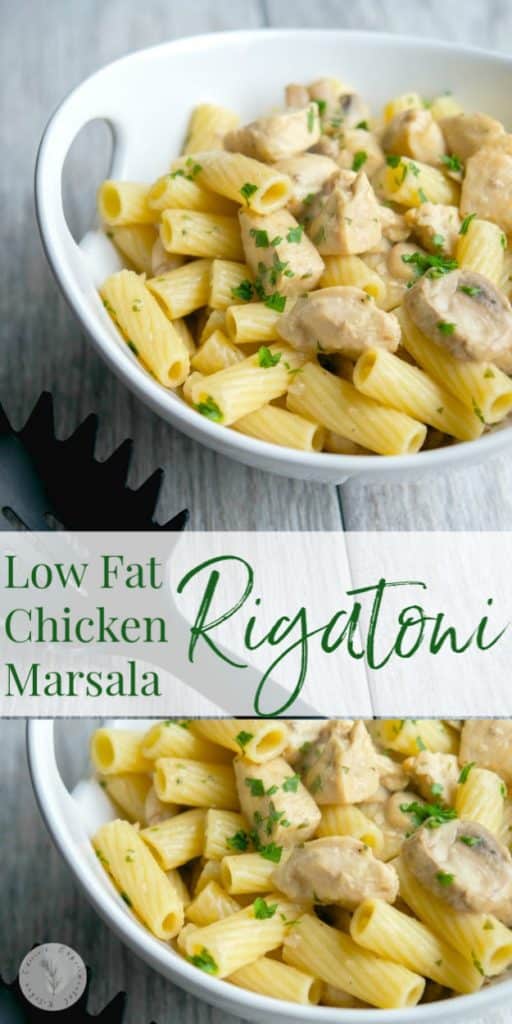 Enjoy the flavors you love about chicken marsala in this Low Fat Chicken Marsala Rigatoni made with boneless chicken breast, mushrooms & Marsala wine.