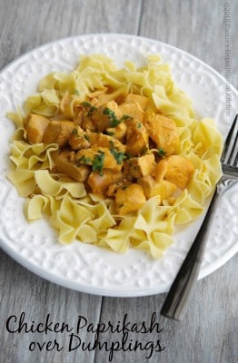 Chicken Paprikash over Dumplings - Carrie's Experimental Kitchen #ad #noyolksonly