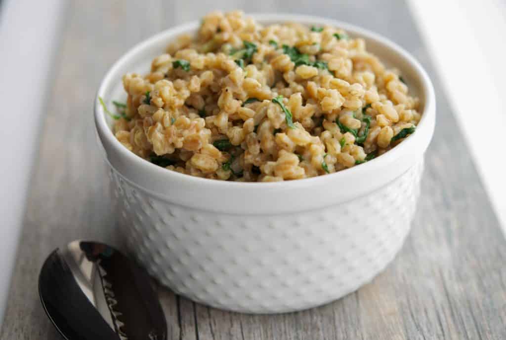 Creamy Farro with Spinach, Garlic & Asiago