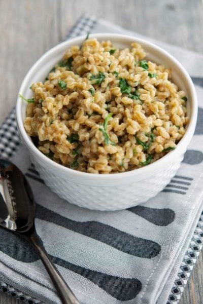 Creamy Farro with Spinach, Garlic & Asiago