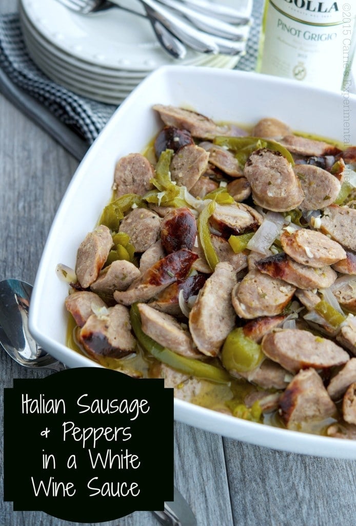 Italian Sausage and Peppers in a White Wine Sauce make the perfect Sunday afternoon meal or tasty sandwiches for tailgating. 