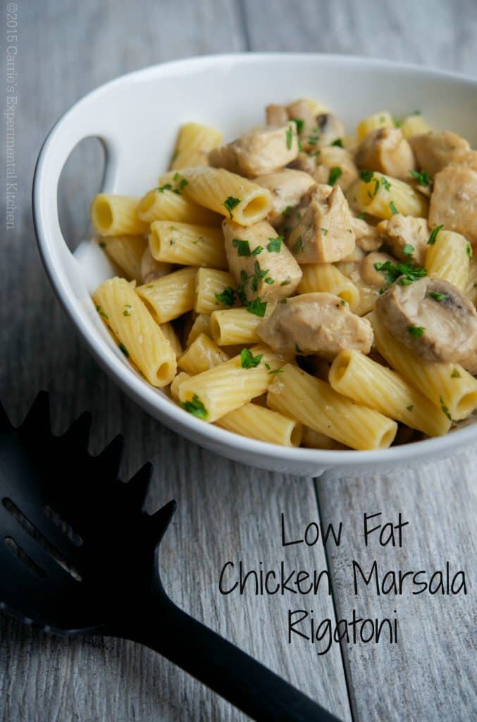 Enjoy the flavors you love about chicken marsala in this Low Fat Chicken Marsala Rigatoni made with boneless chicken breast, mushrooms & Marsala wine. 