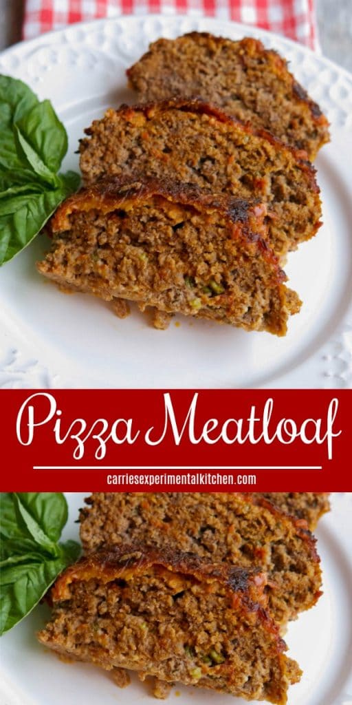 Pizza Meatloaf made with lean ground beef marinara sauce, mozzarella cheese and fresh basil. Great for a tasty, quick weeknight meal!